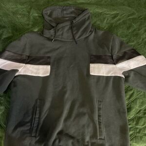 Green Hoodie with Black and White Stripes